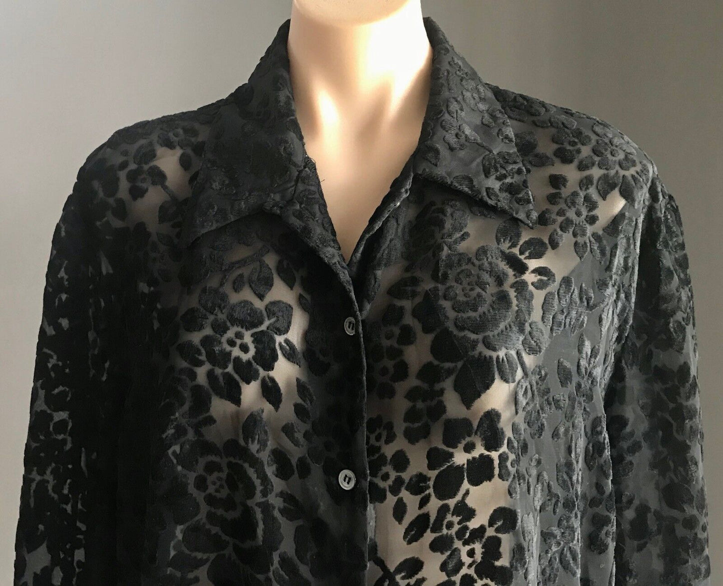 DESIGN STUDIO Over Shirt Burnout Floral Print Black  Semi Sheer Top Size 12 #1