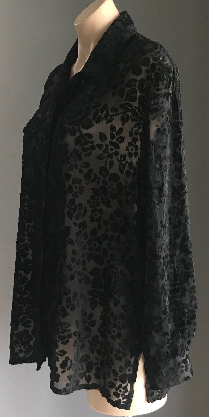 DESIGN STUDIO Over Shirt Burnout Floral Print Black  Semi Sheer Top Size 12 #1