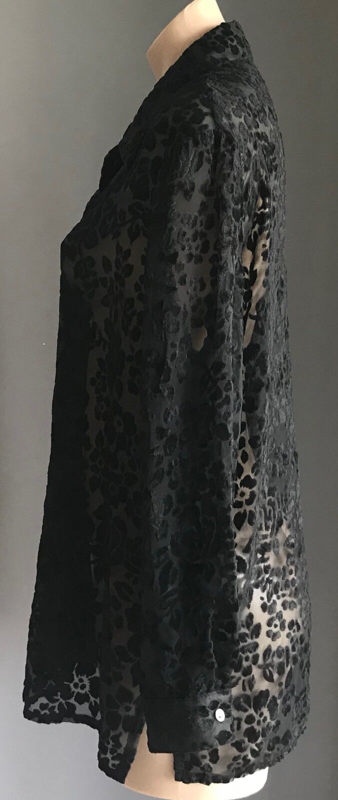 DESIGN STUDIO Over Shirt Burnout Floral Print Black  Semi Sheer Top Size 12 #1