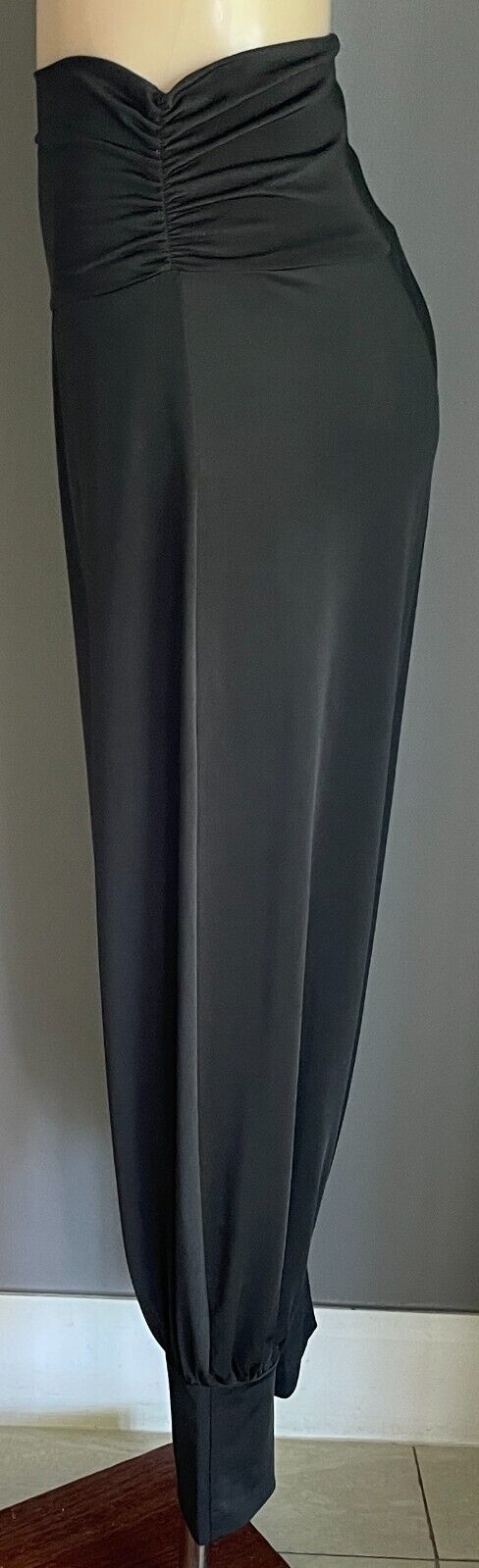 SUNNY GIRL Harem Pants Black Wide Ruched Waist Band Relaxed Fit Stretch Size 12