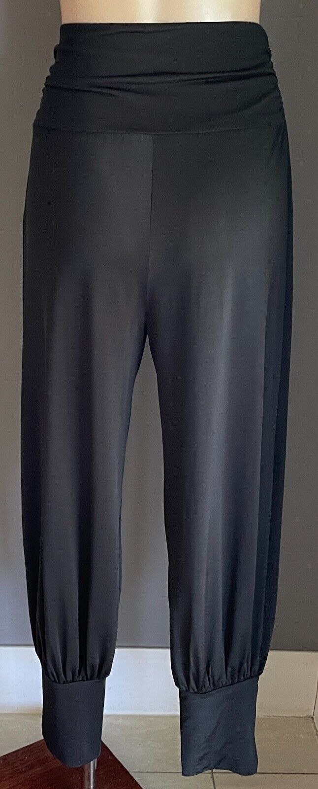 SUNNY GIRL Harem Pants Black Wide Ruched Waist Band Relaxed Fit Stretch Size 12