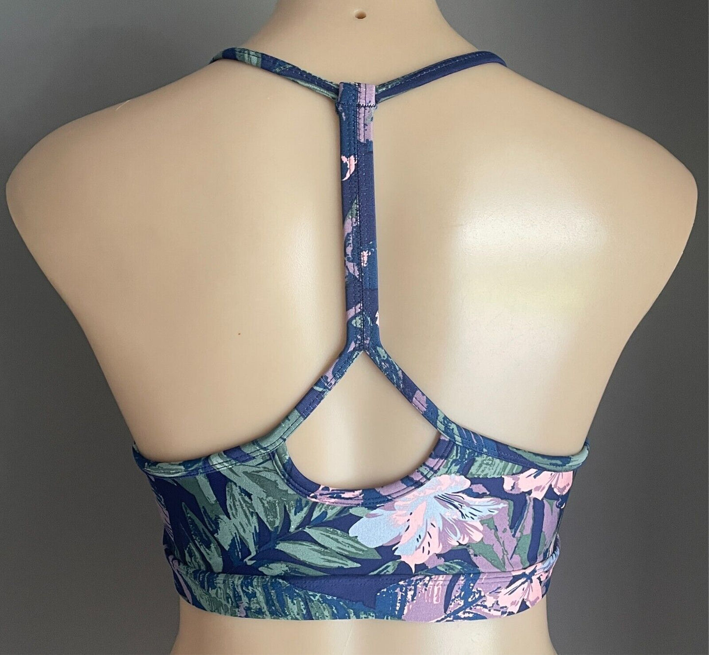 COTTON ON BODY Crop Top Blue Floral Print Size M T-Bar Back Stretch Sports Crop