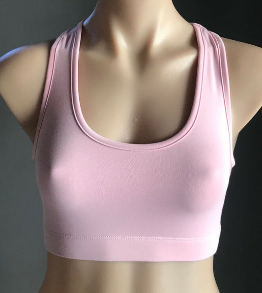ACTIVE & CO Crop Top Sports Bra Baby Pink Medium Support Racer Back Size 10 Gym