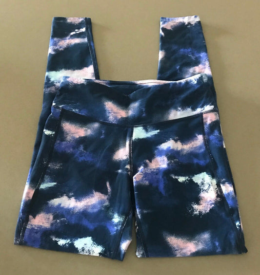 ACTIVE & CO Leggings Blue & Pink Print Long Sports Size 10 Gym Activewear Pants