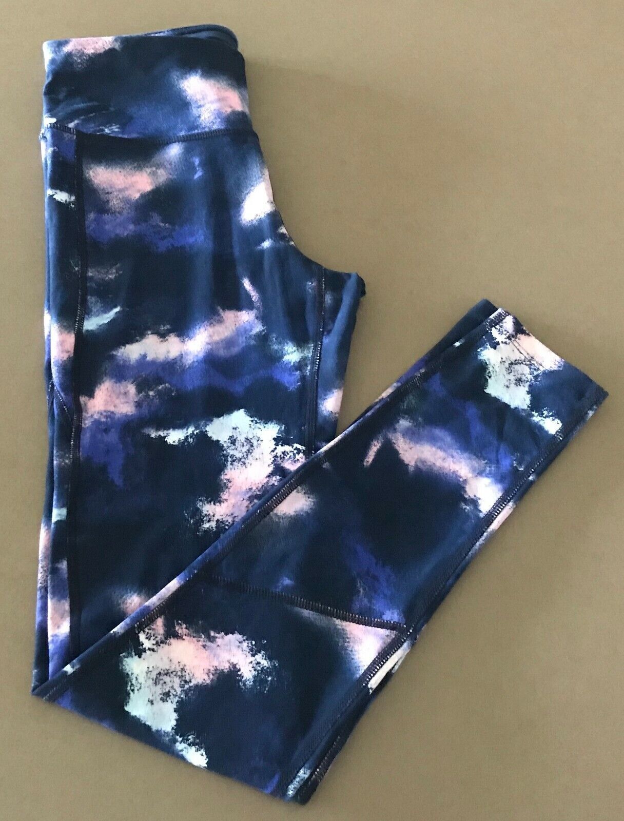 ACTIVE & CO Leggings Blue & Pink Print Long Sports Size 10 Gym Activewear Pants