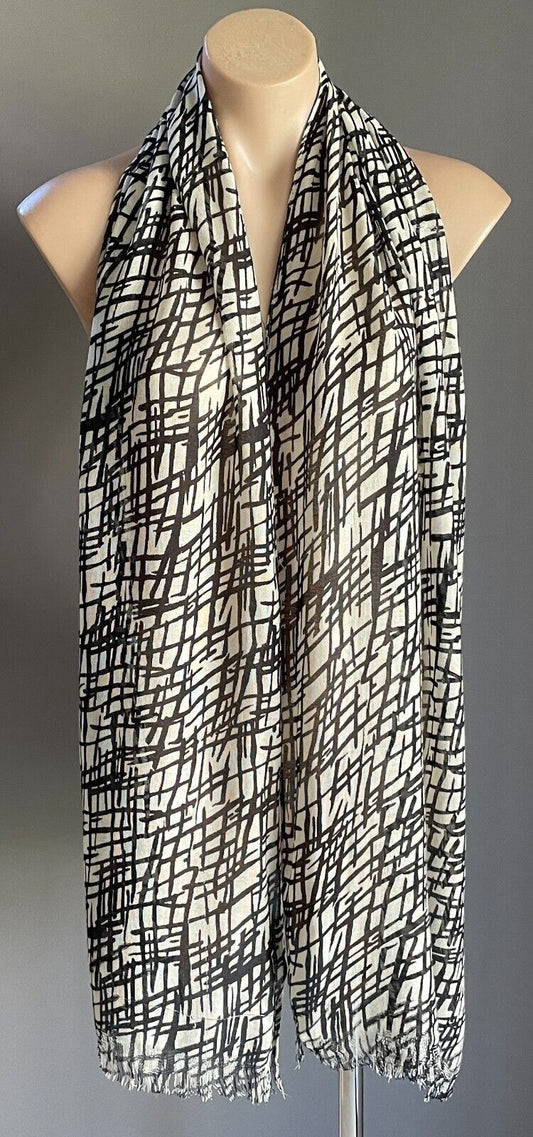 SUSSAN Black & Taupe Abstract Print Rectangle Scarf Light Neck Wrap NEW