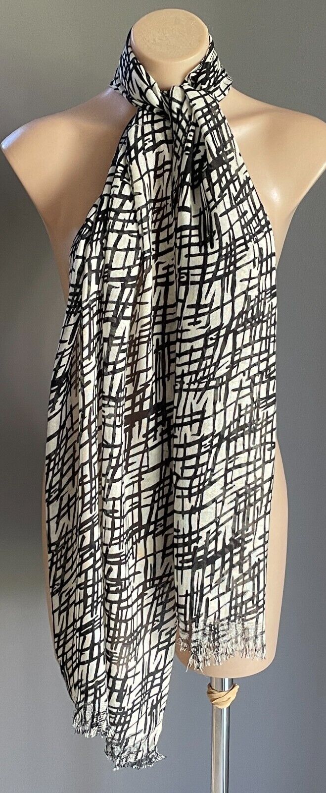 SUSSAN Black & Taupe Abstract Print Rectangle Scarf Light Neck Wrap NEW