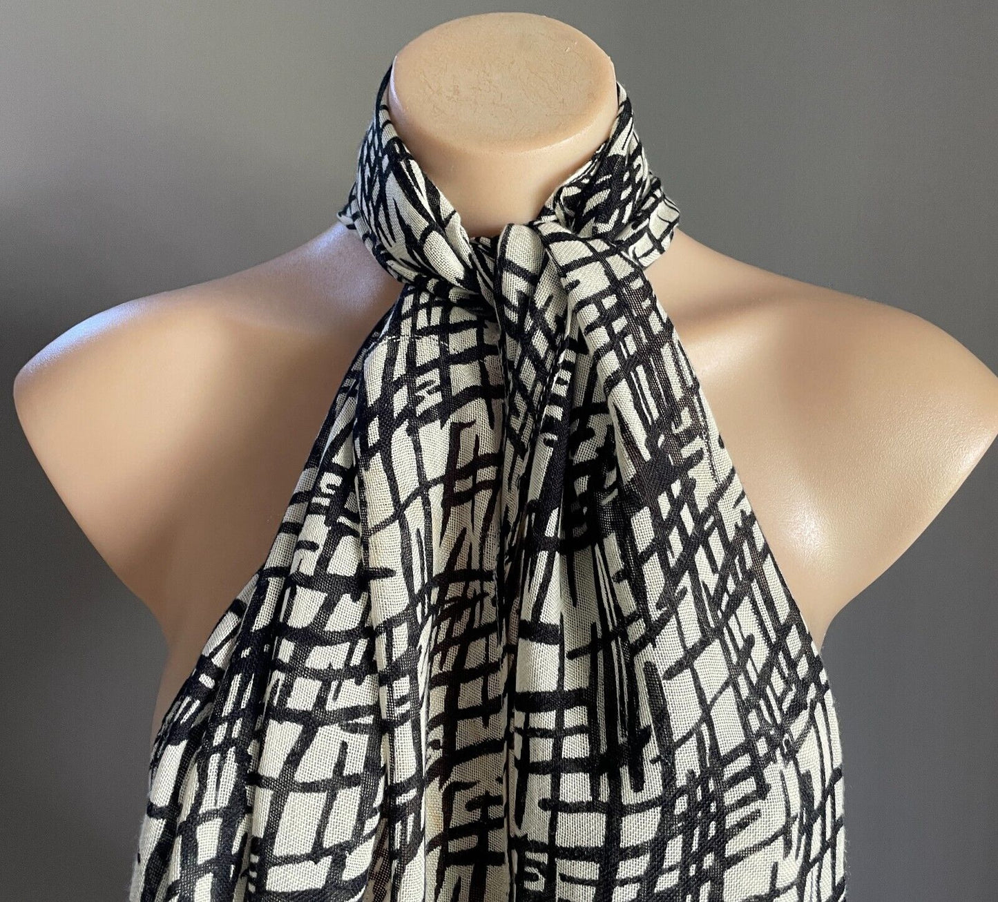 SUSSAN Black & Taupe Abstract Print Rectangle Scarf Light Neck Wrap NEW