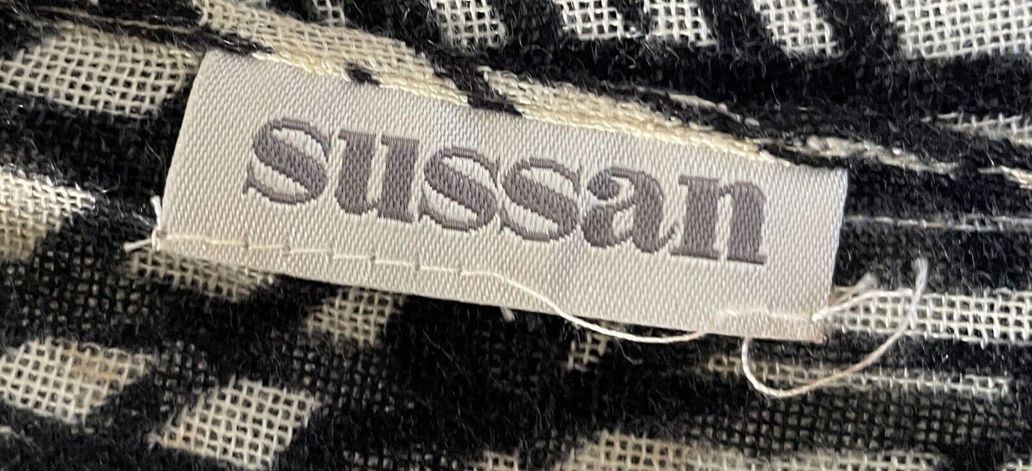 SUSSAN Black & Taupe Abstract Print Rectangle Scarf Light Neck Wrap NEW