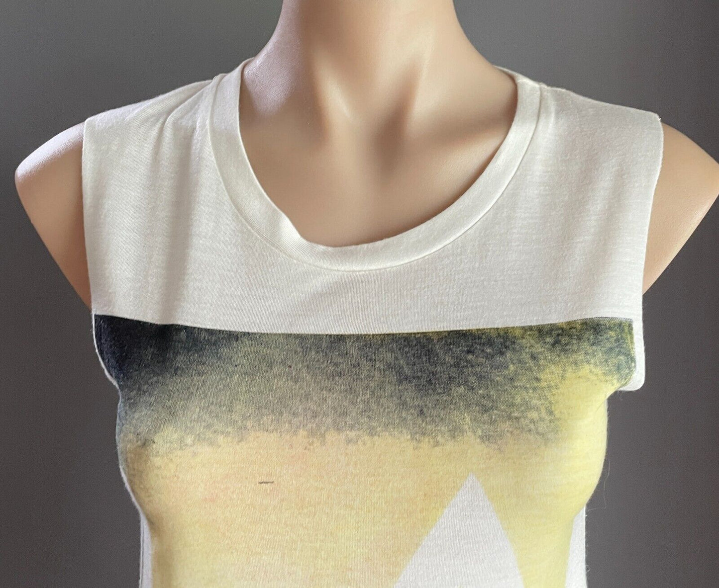 CHICABOOTI Top White Sleeveless T-Shirt LA Sunset Print At Front Size S 10