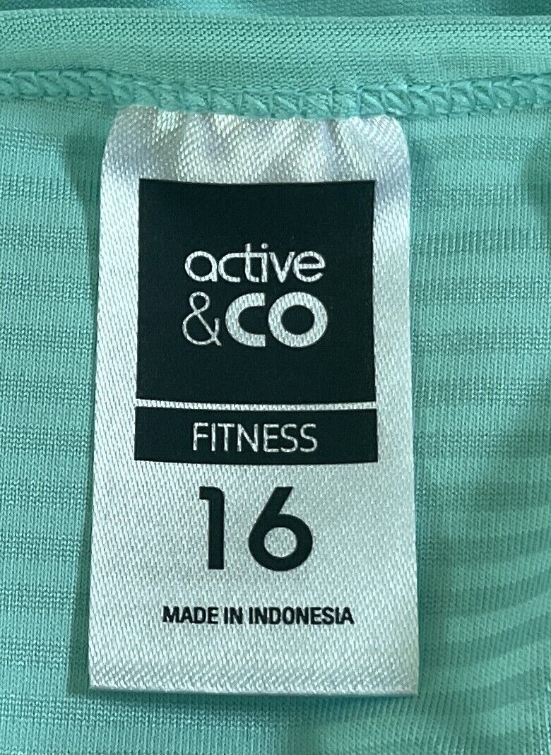 ACTIVE & CO Tank Top Mint Green Singlet Self Stripe Racer Back Size 16 NEW