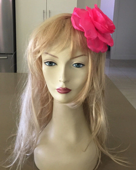 FASCINATOR HAIR CLIP Rosette Large Pink Flower Rockabilly PinUp Races NEW