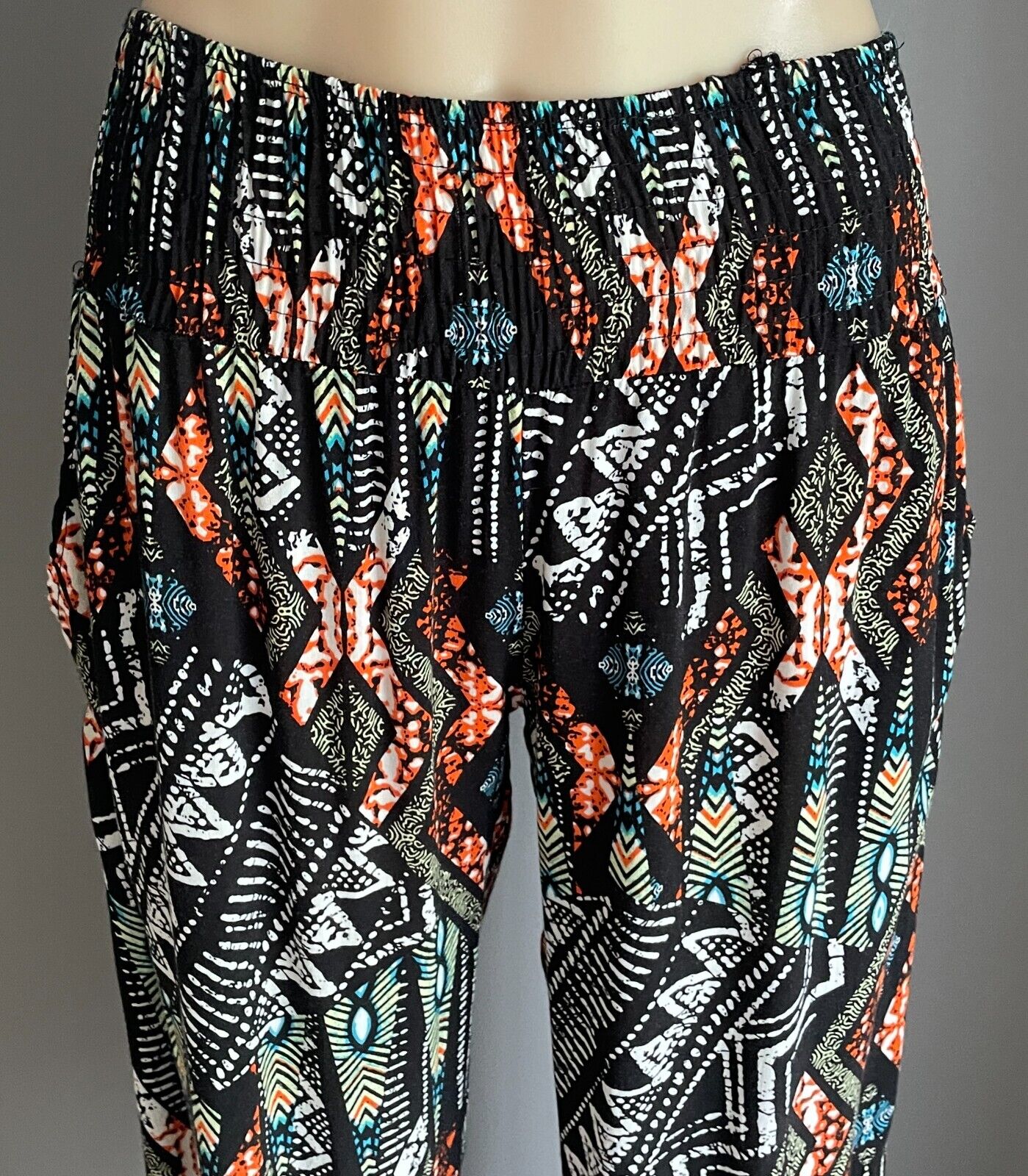 Hippie Pants Multicolour Elastic Waist & Leg Cuffs Size 10 Lightweight Relaxed