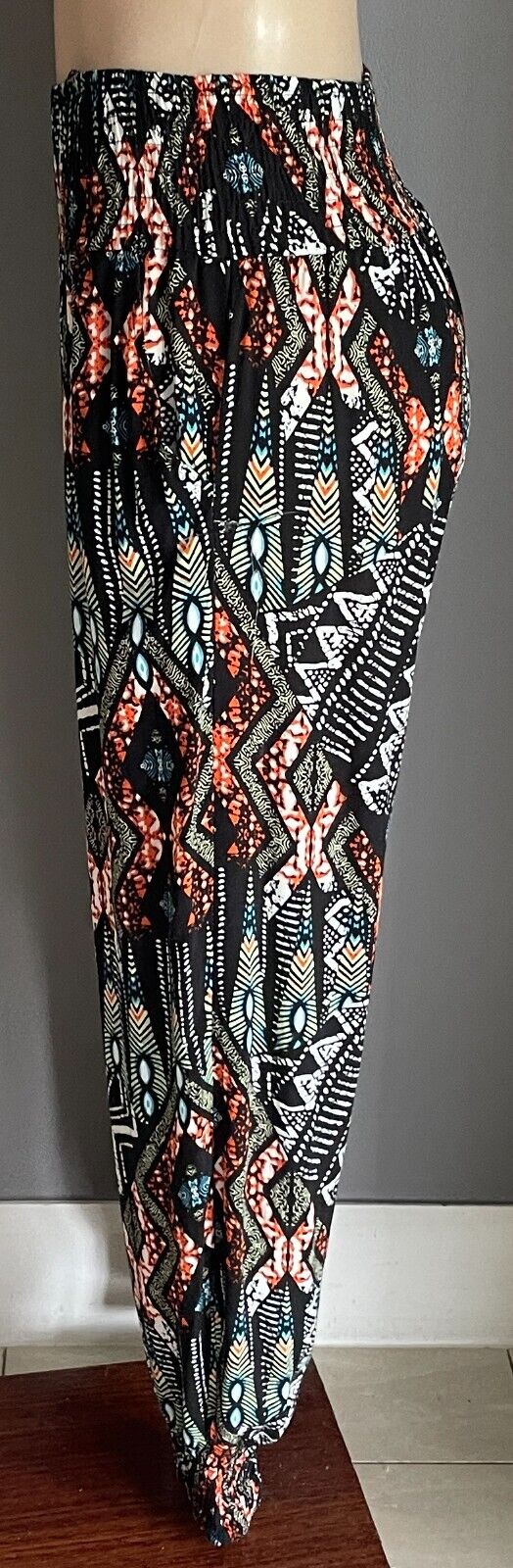 Hippie Pants Multicolour Elastic Waist & Leg Cuffs Size 10 Lightweight Relaxed