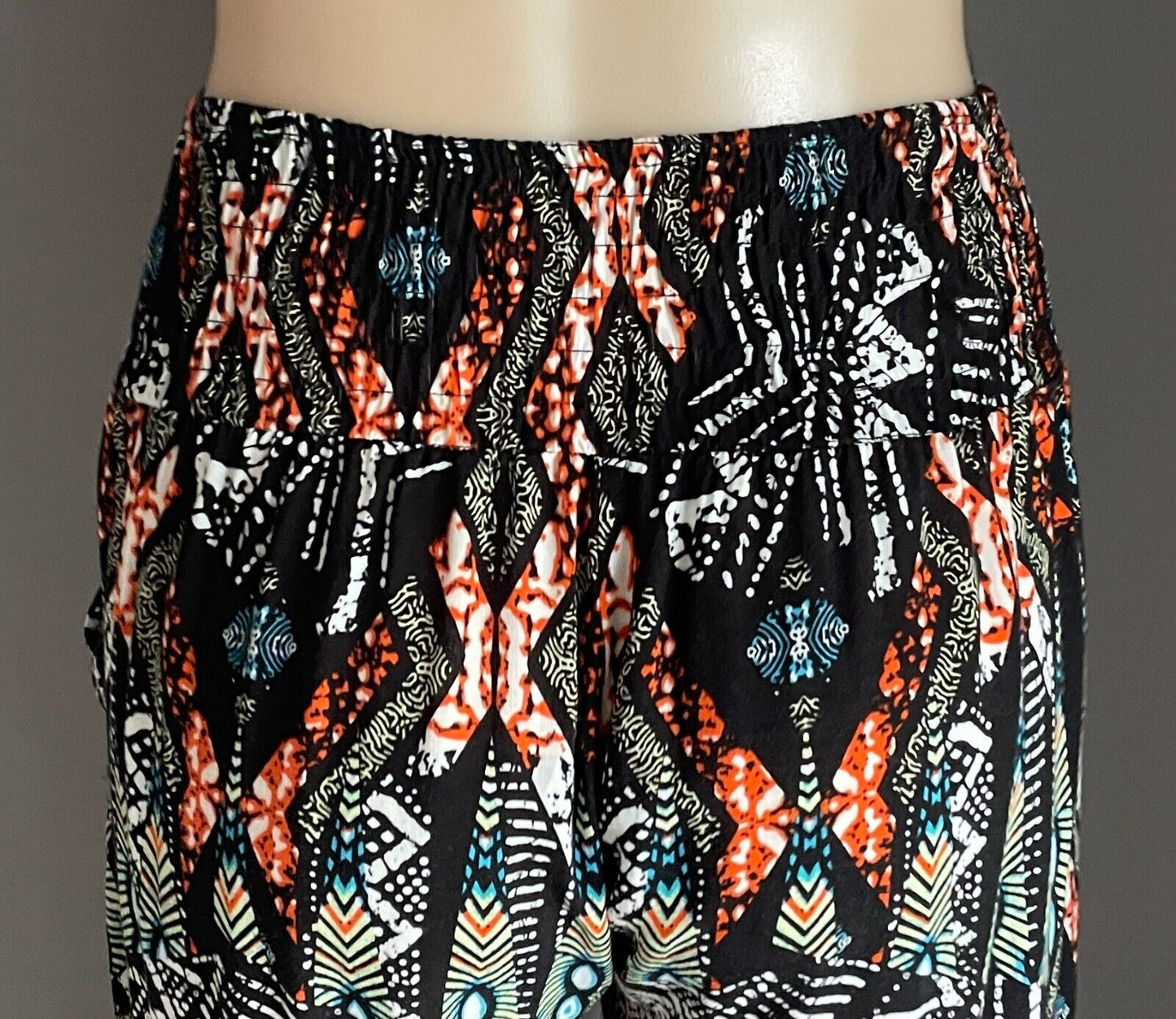 Hippie Pants Multicolour Elastic Waist & Leg Cuffs Size 10 Lightweight Relaxed