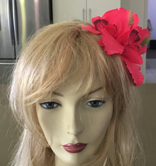 FASCINATOR Pink IRIS Floral on Headband IRIS Flower Formal Romantic Hair NEW