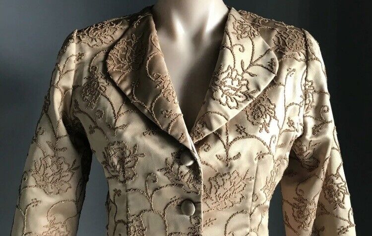 STUDIBAKER Jacket Gold Satin Glitter Beaded Buttoned Tailored Lapels 10 Vintage