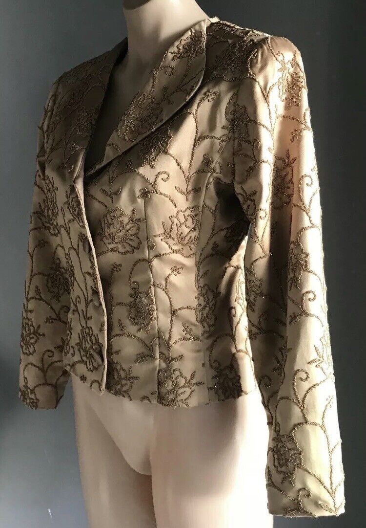 STUDIBAKER Jacket Gold Satin Glitter Beaded Buttoned Tailored Lapels 10 Vintage
