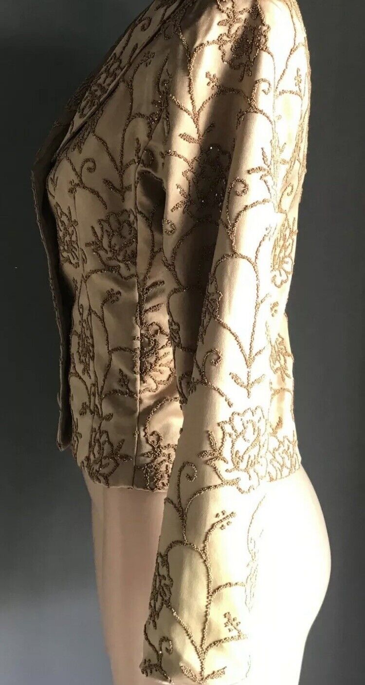 STUDIBAKER Jacket Gold Satin Glitter Beaded Buttoned Tailored Lapels 10 Vintage