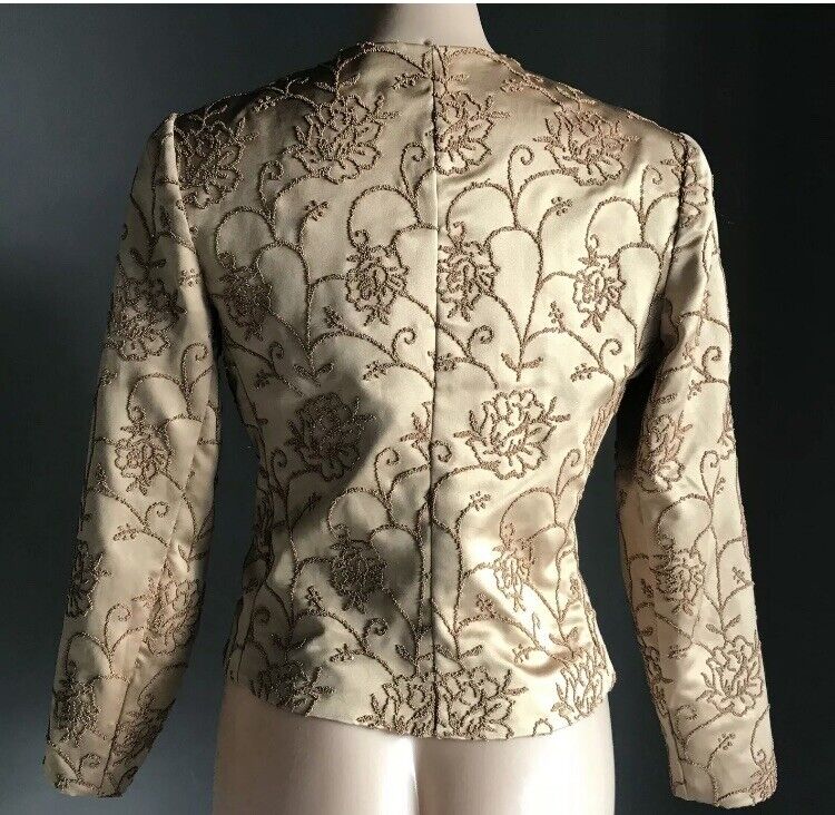 STUDIBAKER Jacket Gold Satin Glitter Beaded Buttoned Tailored Lapels 10 Vintage