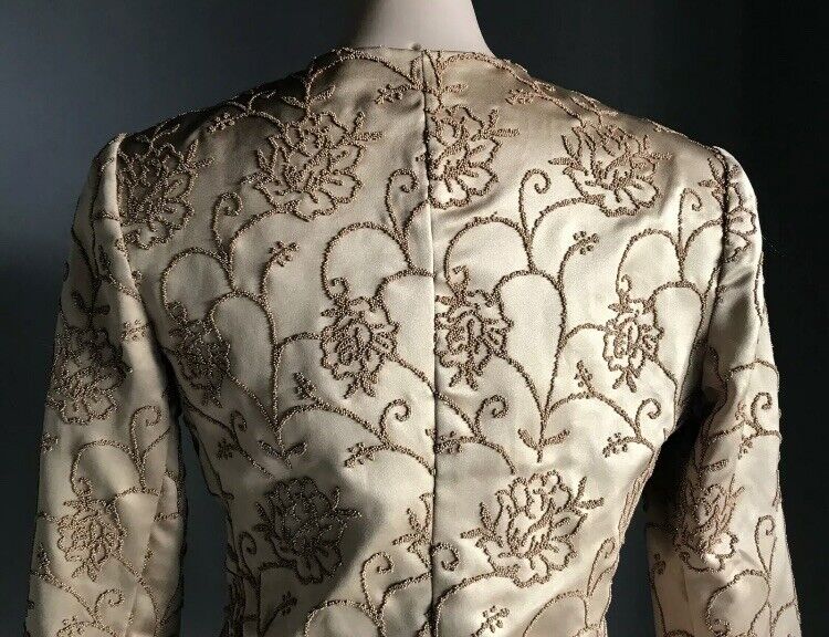 STUDIBAKER Jacket Gold Satin Glitter Beaded Buttoned Tailored Lapels 10 Vintage