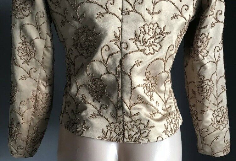 STUDIBAKER Jacket Gold Satin Glitter Beaded Buttoned Tailored Lapels 10 Vintage