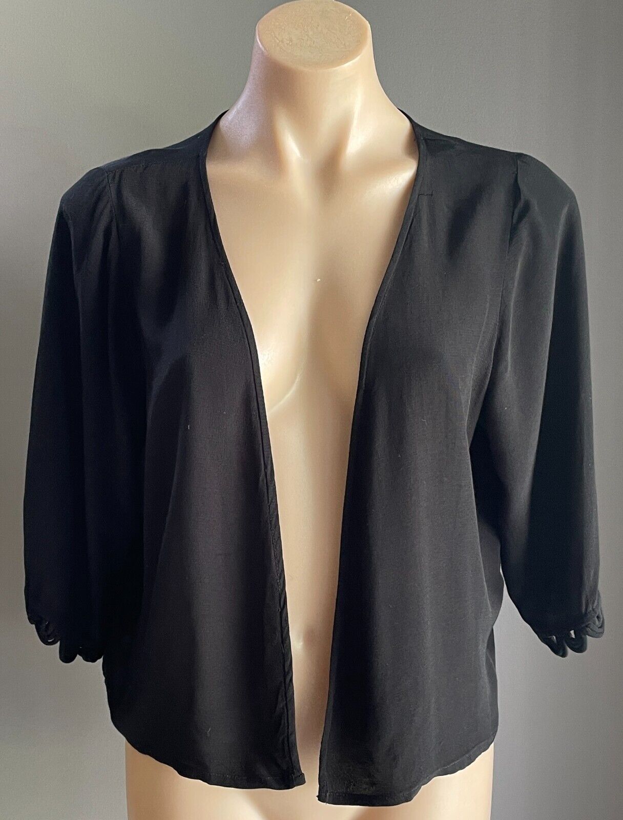 COHEN ET SABINE Jacket Black 3/4 Sleeve Lightweight Bolero Cotton Top Size 12