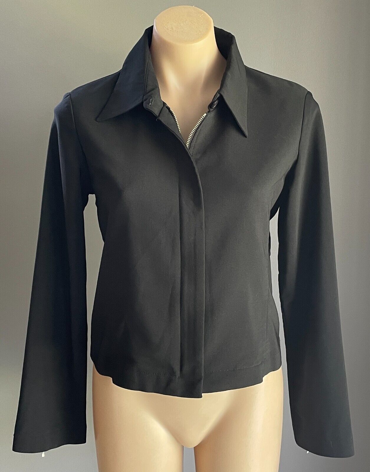 EARTH ANGEL Jacket  Zip Front Short Black Stretch Zip On Sleeve Size 12