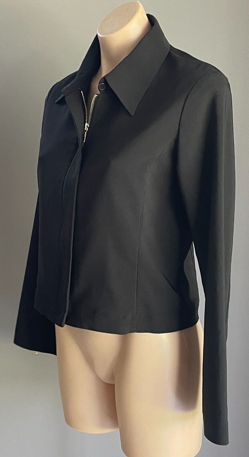 EARTH ANGEL Jacket  Zip Front Short Black Stretch Zip On Sleeve Size 12