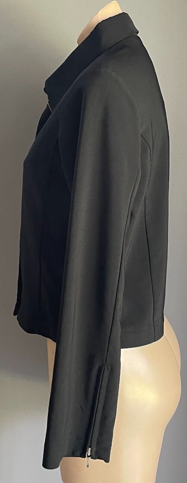EARTH ANGEL Jacket  Zip Front Short Black Stretch Zip On Sleeve Size 12