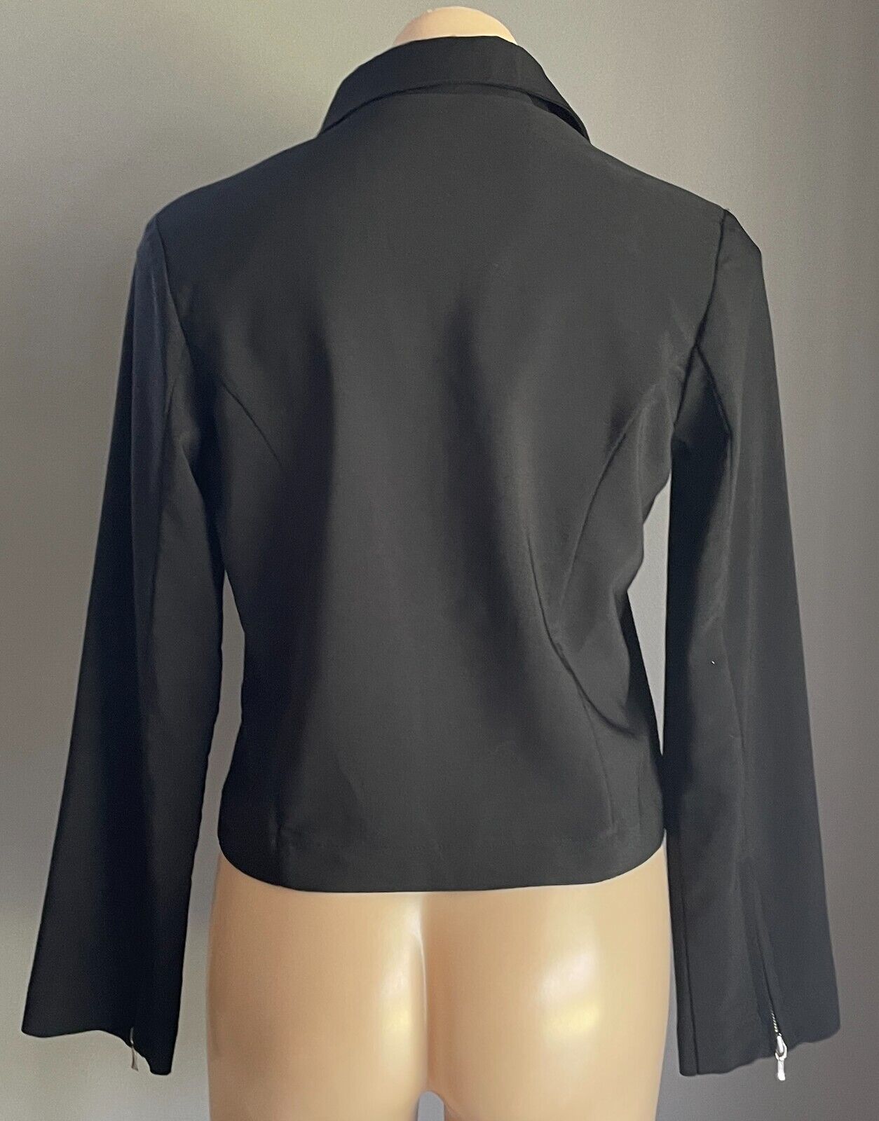 EARTH ANGEL Jacket  Zip Front Short Black Stretch Zip On Sleeve Size 12