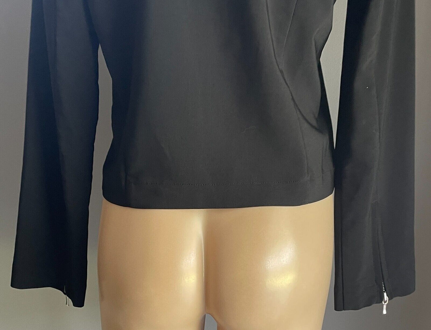 EARTH ANGEL Jacket  Zip Front Short Black Stretch Zip On Sleeve Size 12