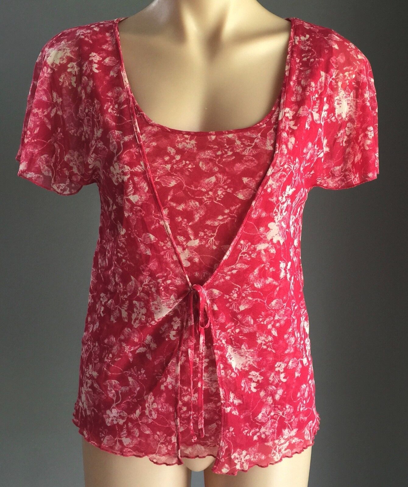 DAVID LAWRENCE Camisole Cardigan Combo Red White Floral Twofer Size 10 NEW