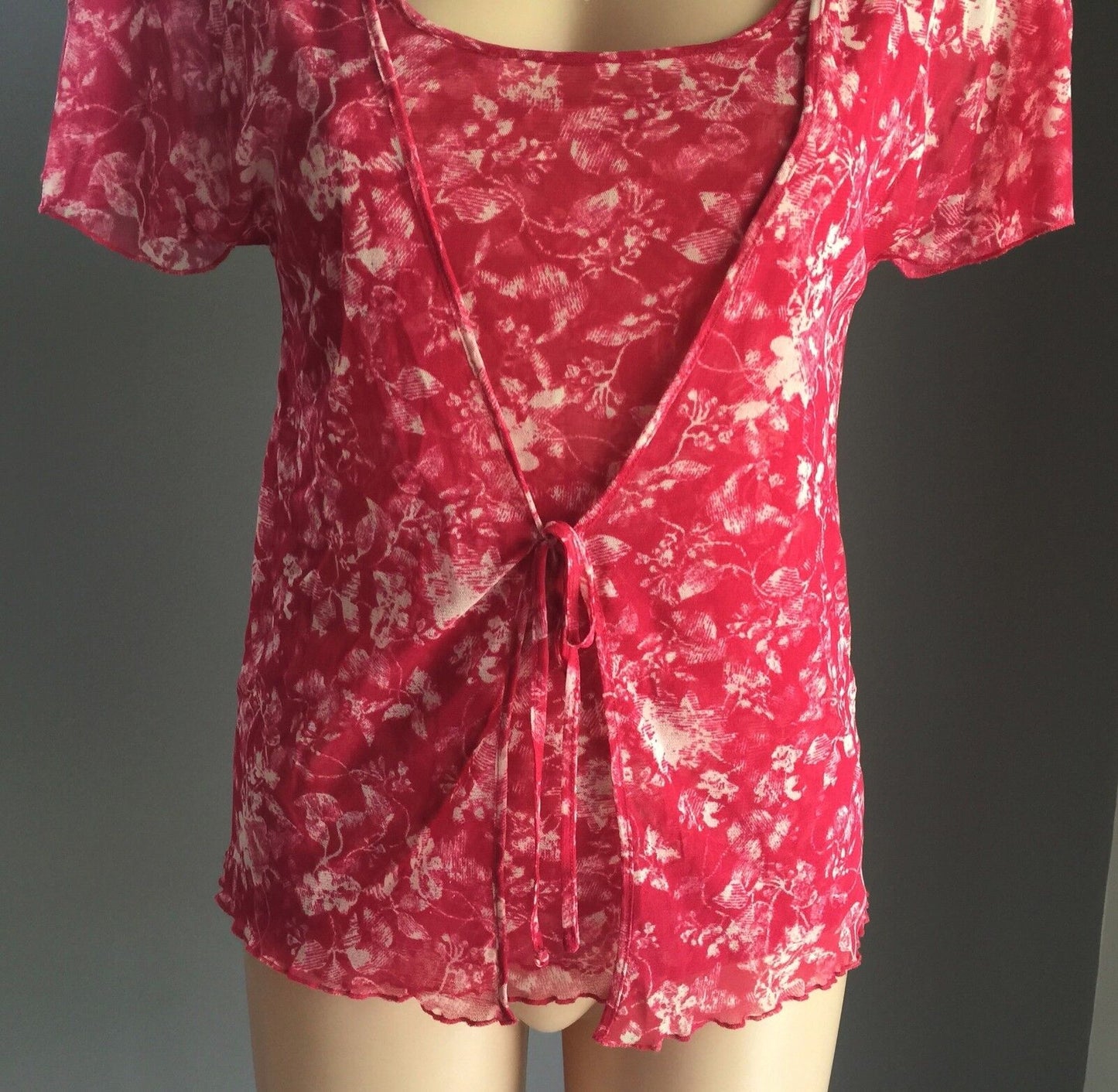 DAVID LAWRENCE Camisole Cardigan Combo Red White Floral Twofer Size 10 NEW