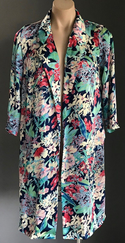 LOVELY GIRL Drape Open Jacket Bright Floral Print Soft  3/4 Sleeve Size S M 10