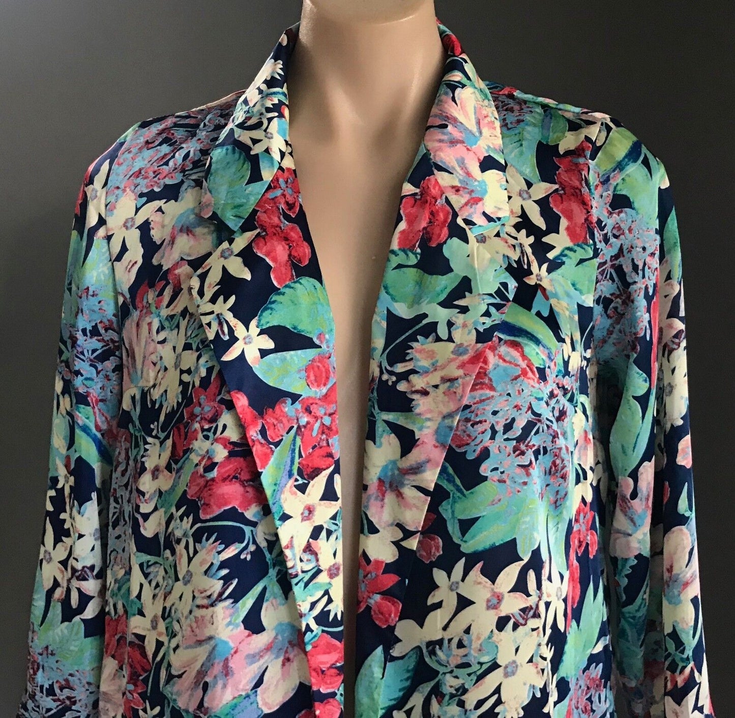 LOVELY GIRL Drape Open Jacket Bright Floral Print Soft  3/4 Sleeve Size S M 10
