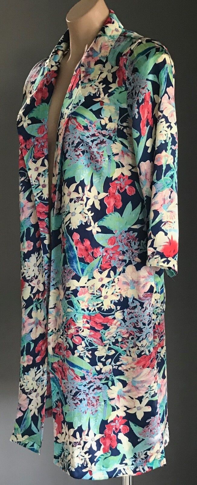 LOVELY GIRL Drape Open Jacket Bright Floral Print Soft  3/4 Sleeve Size S M 10