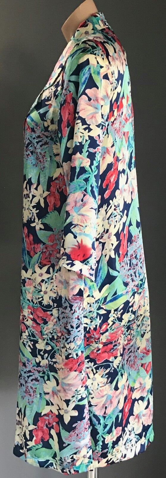 LOVELY GIRL Drape Open Jacket Bright Floral Print Soft  3/4 Sleeve Size S M 10