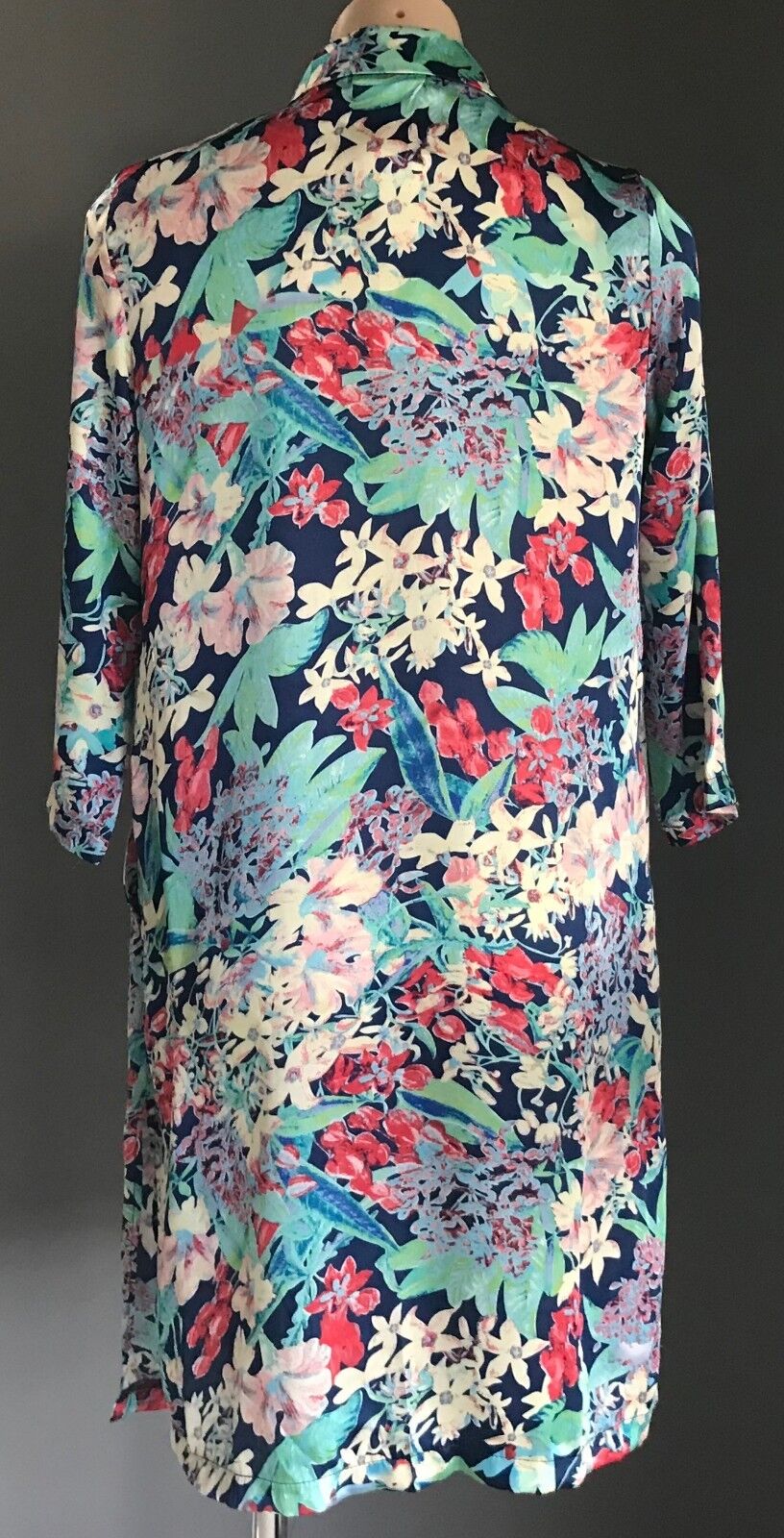 LOVELY GIRL Drape Open Jacket Bright Floral Print Soft  3/4 Sleeve Size S M 10