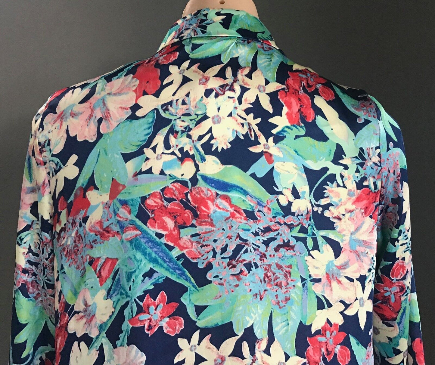 LOVELY GIRL Drape Open Jacket Bright Floral Print Soft  3/4 Sleeve Size S M 10