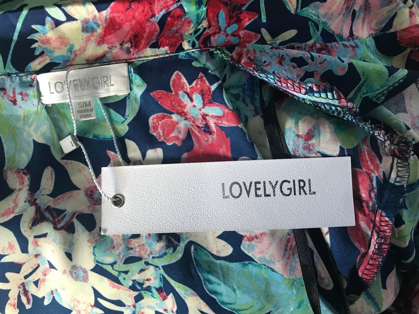 LOVELY GIRL Drape Open Jacket Bright Floral Print Soft  3/4 Sleeve Size S M 10