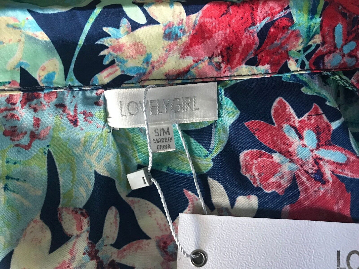 LOVELY GIRL Drape Open Jacket Bright Floral Print Soft  3/4 Sleeve Size S M 10