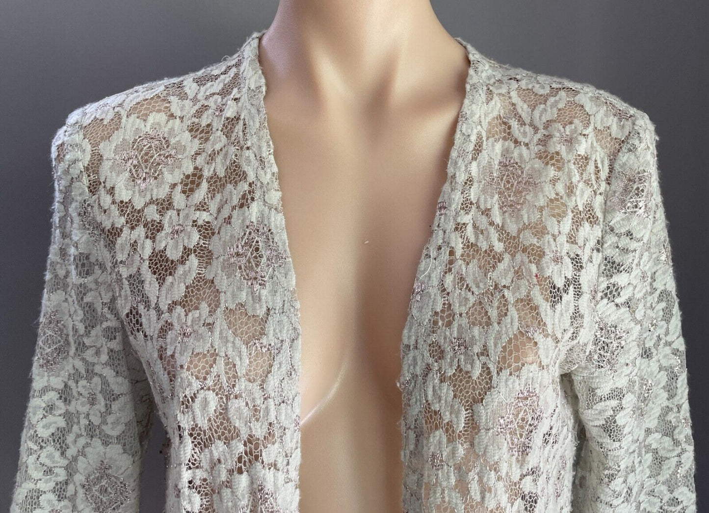 GREG SERNACK Jacket Light Sage Green Lace & Silver Thread Size 12 Vintage