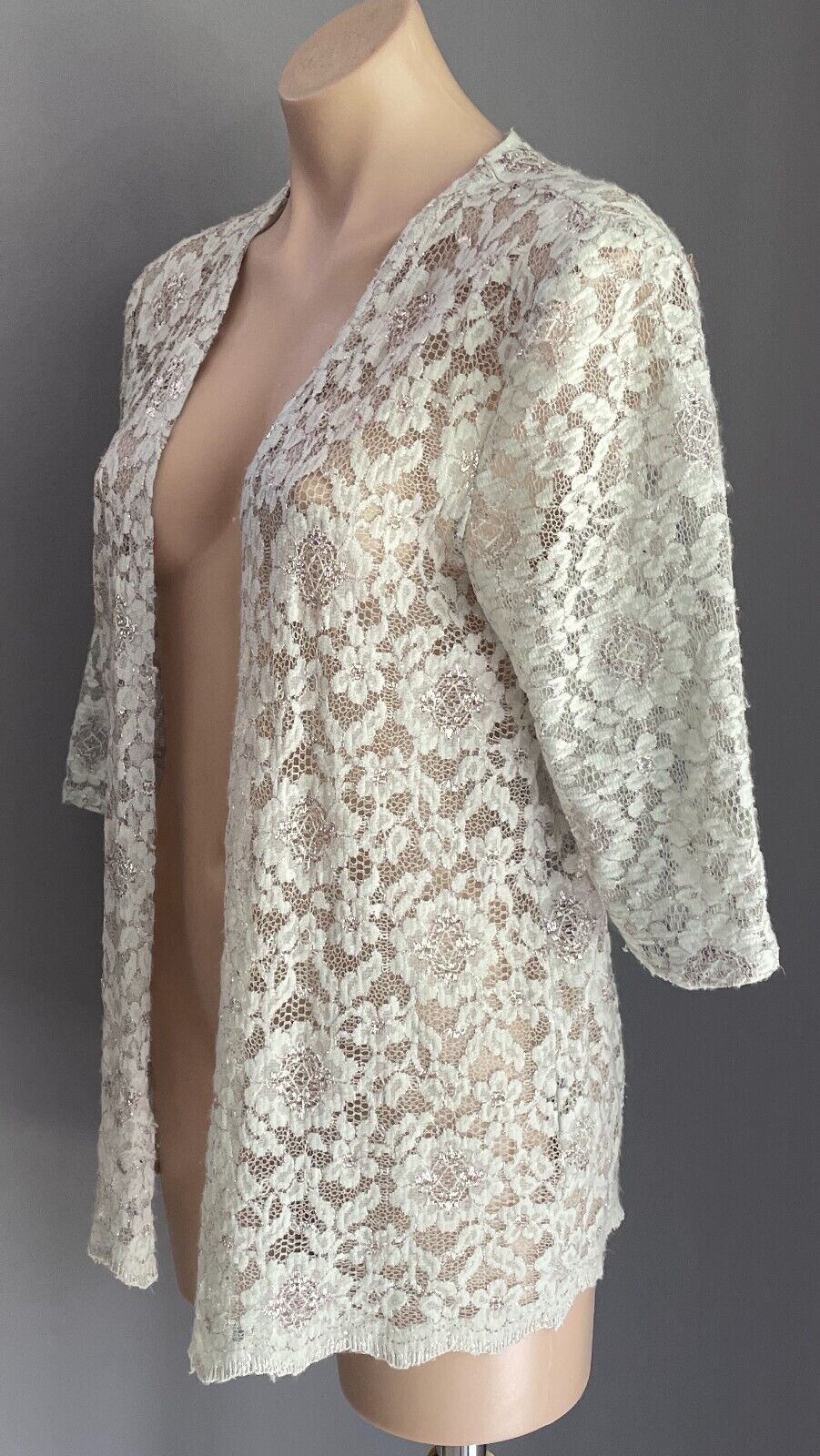 GREG SERNACK Jacket Light Sage Green Lace & Silver Thread Size 12 Vintage
