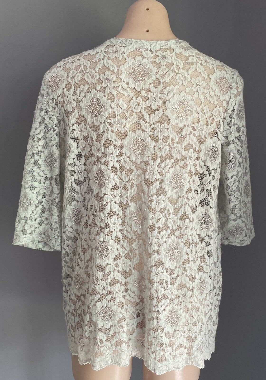 GREG SERNACK Jacket Light Sage Green Lace & Silver Thread Size 12 Vintage