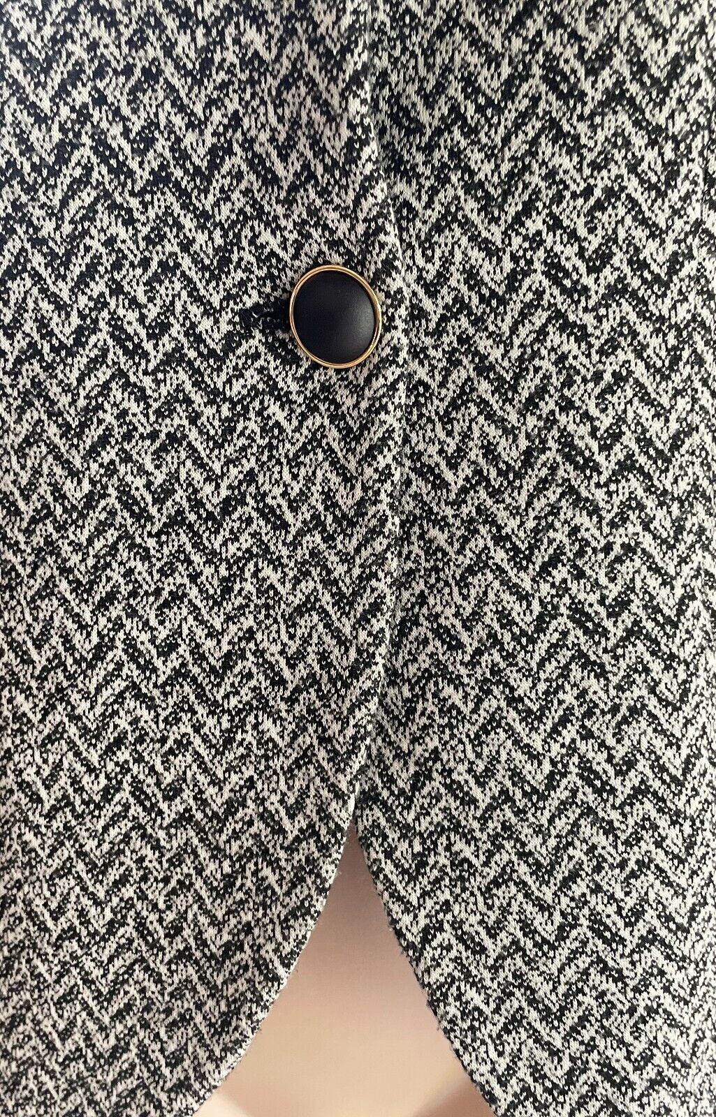 Tailored Jacket Hand Made Grey & Black Herringbone Print Knit Fabric Size 10 12