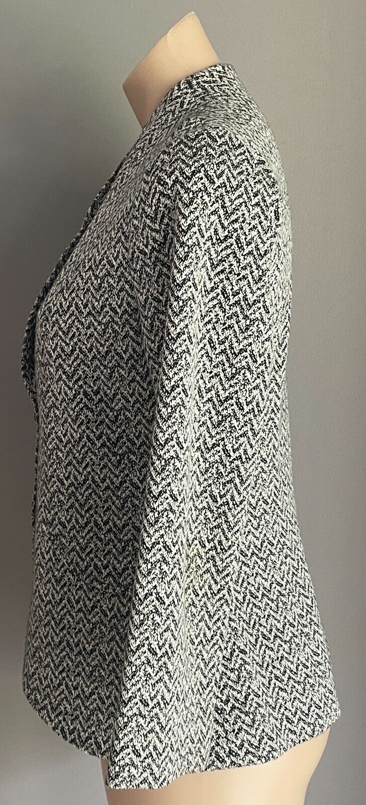 Tailored Jacket Hand Made Grey & Black Herringbone Print Knit Fabric Size 10 12