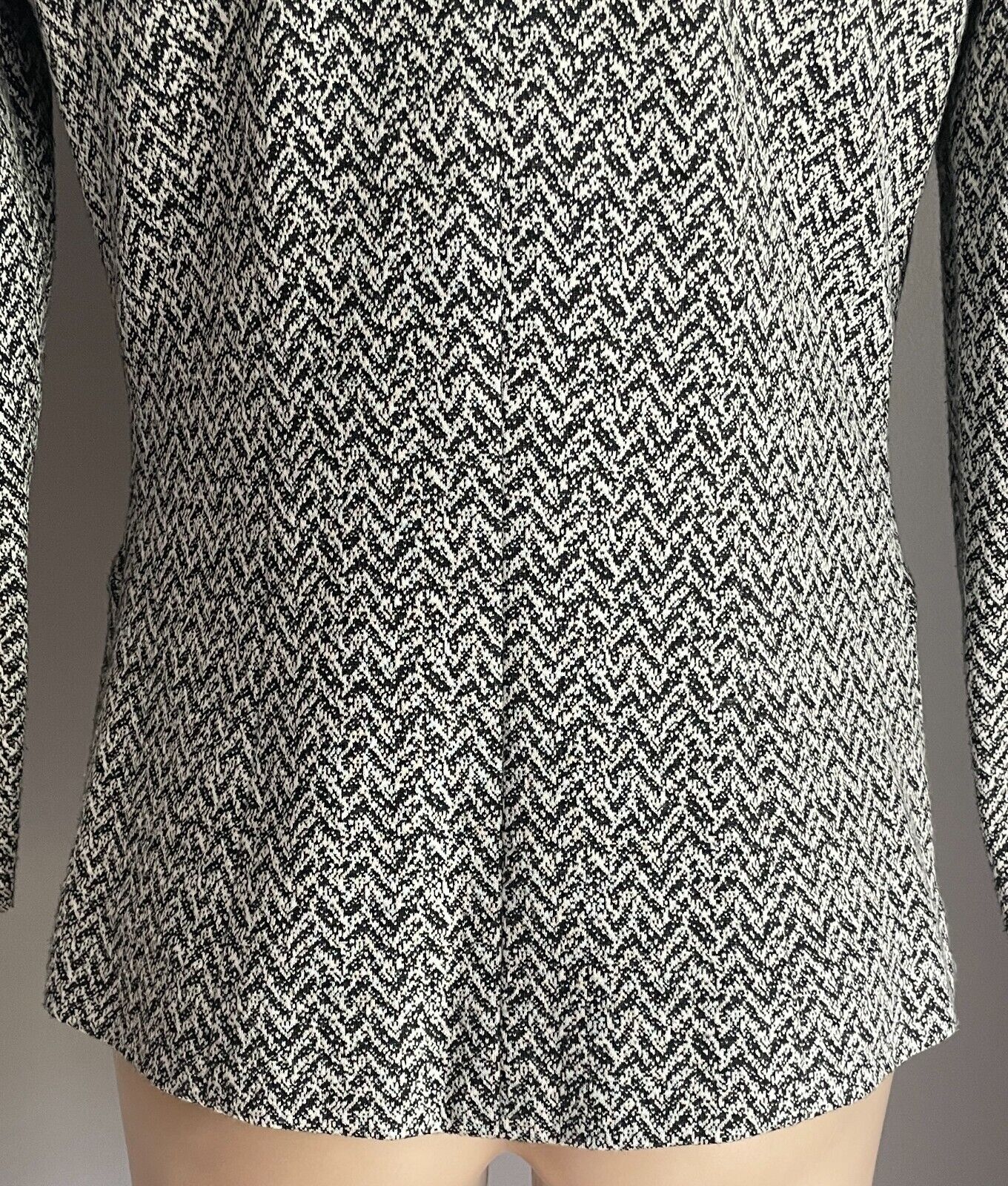 Tailored Jacket Hand Made Grey & Black Herringbone Print Knit Fabric Size 10 12