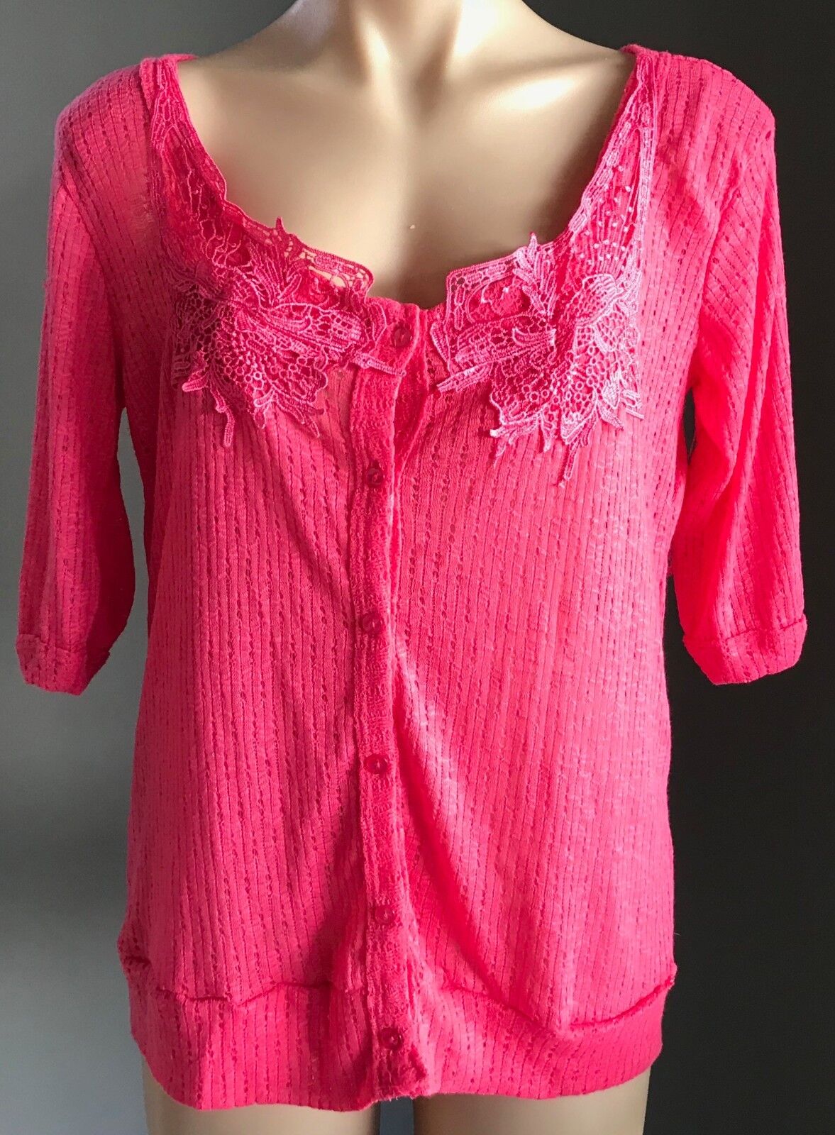 SUITE BOUTIQUE 3/4 Sleeve Cardigan w Embroidered Chest Watermelon Size 10 NEW