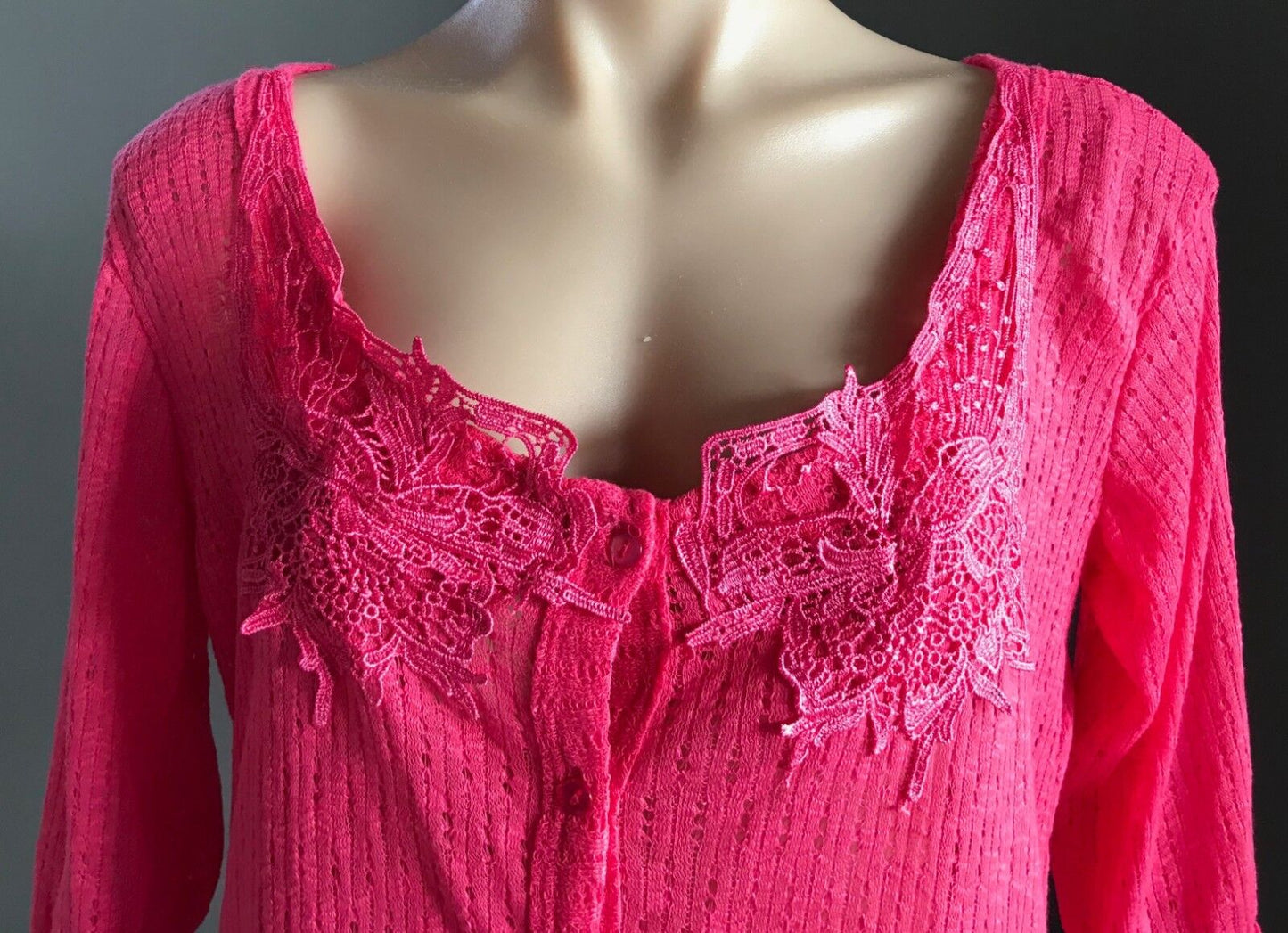 SUITE BOUTIQUE 3/4 Sleeve Cardigan w Embroidered Chest Watermelon Size 10 NEW